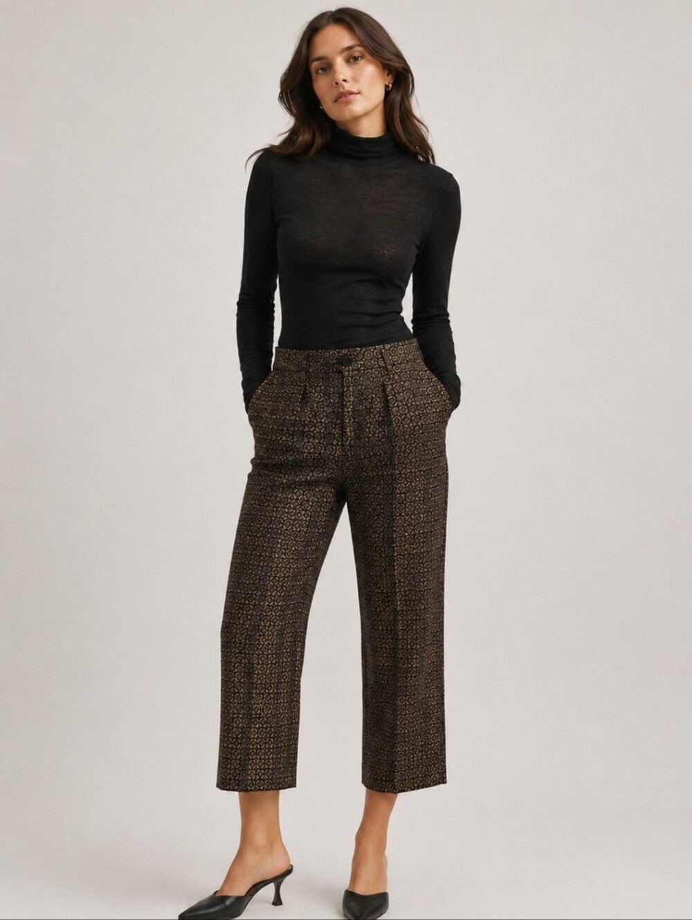 Closed Jacquard Navy/Bronze High Waist Straight Leg Cropped Dress Pants Size 26